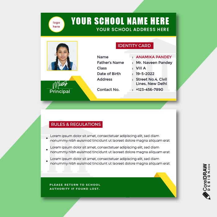 Horizontal Domestic Style school student identity card vector
