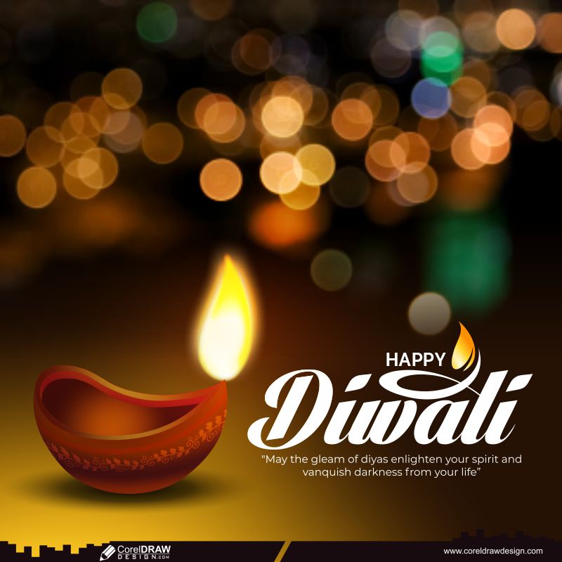 illustration of burning diya on happy diwali bokeh holiday background