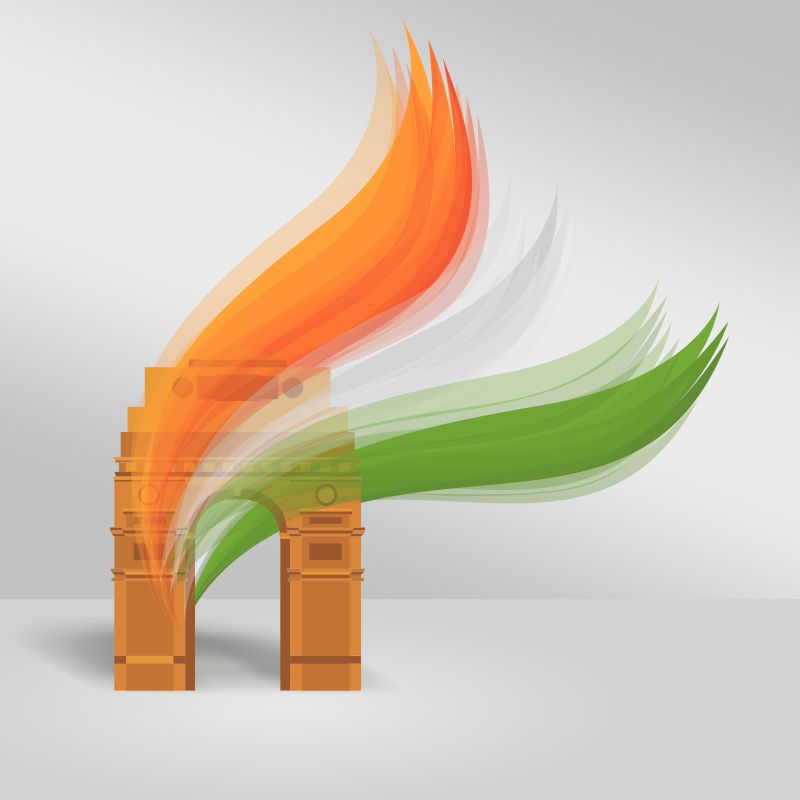 India Gate Tricolor Waves Background Design