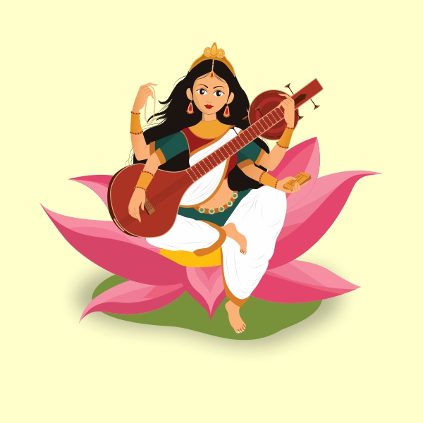 Indian Hindu Godess Saraswati Ma Realstic Vector illustration CDR File Download For Free