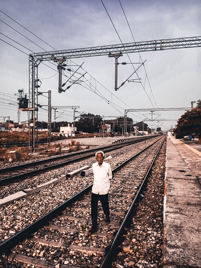 Indian Railways Street Style old man walking 4k stock image