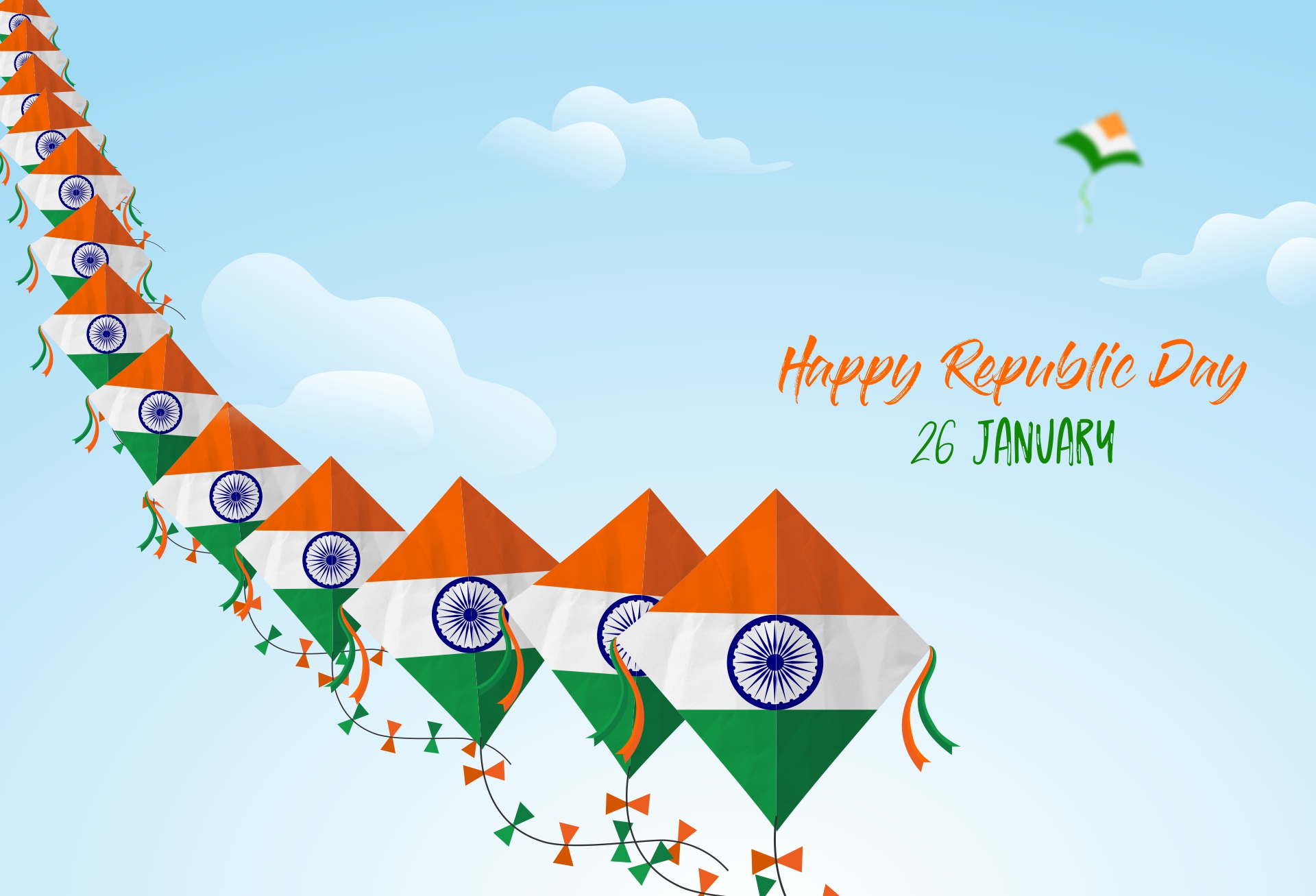 Indian Republic Day Celebration Flying Row of Kites in the Sky, Free Stock Vector