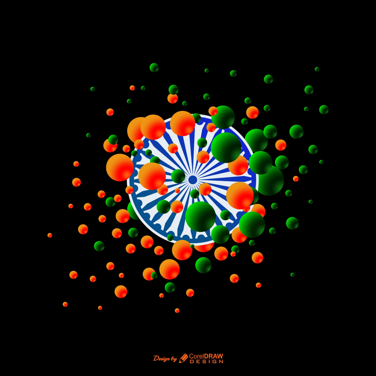 Indian Republic Day with Ashoka Chakra & Creative Colorfull Ball Background Free Vector