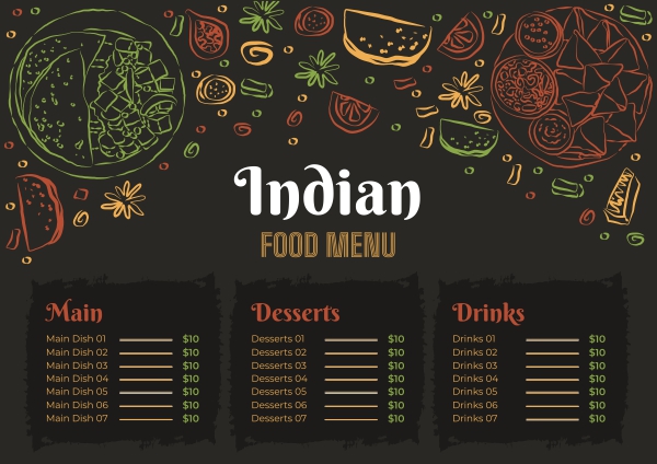 Indian Resturant Food Menu CDR File Download For Free