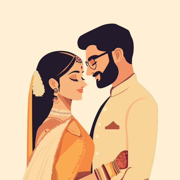 Indian wedding couple are looking at each other in love vector creactive design for free in corel draw design