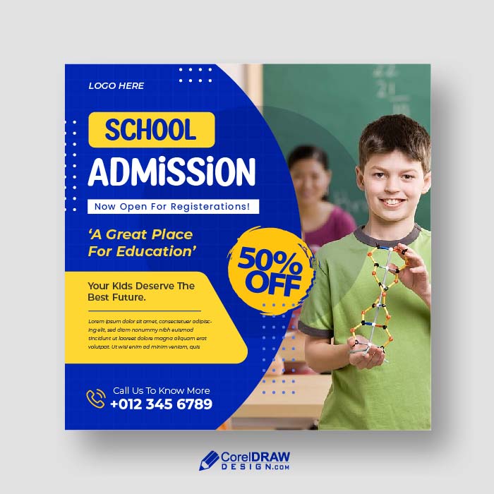 Informative Elegant Blue school admission poster vector