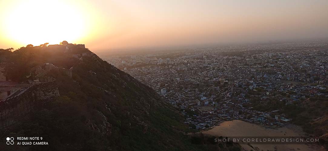 Jaipur City Skyline Top View from Nahargarh Fort with Beautiful Sunset