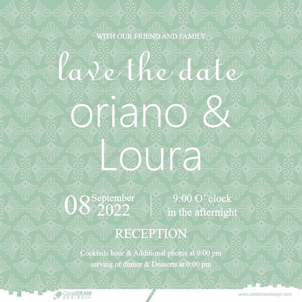 light green-wedding-invitation-card-free-vector-design