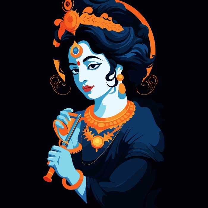 Lord Krishna playing flute artwork painting vector free
