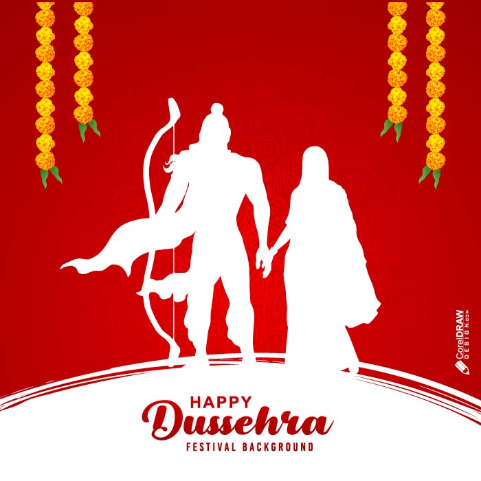 Lord rama with wife sita  in happy dussehra holiday background