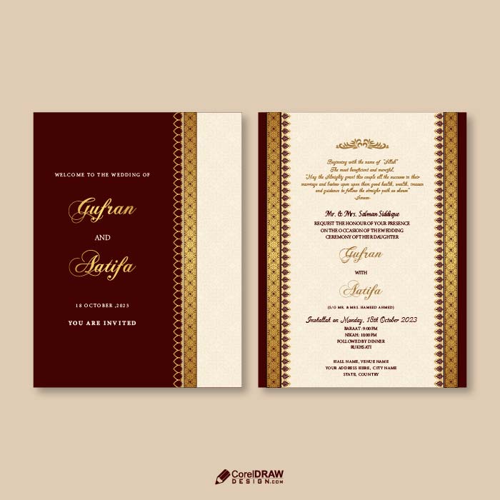 Luxury Islamic wedding invitation card vector