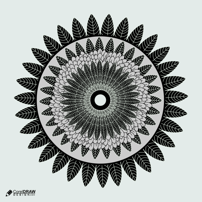 Luxury leafs mandala design black  and white Vector Design Download For Free