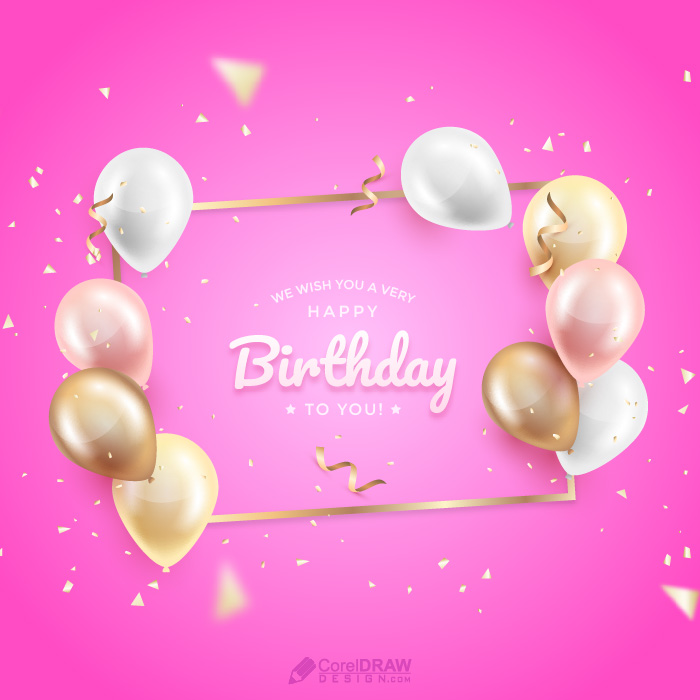 Download Luxury Pink Happy Birthday lettering Card | CorelDraw Design ...