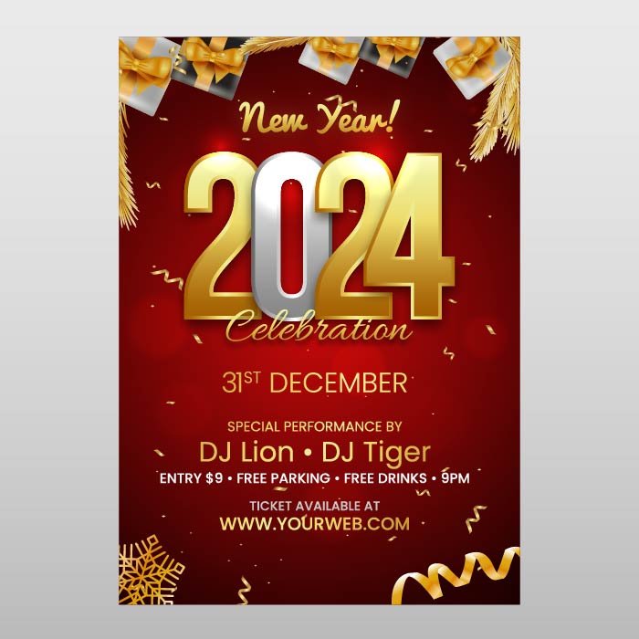 Download Luxury red new year 2024 party invitation card vector free
