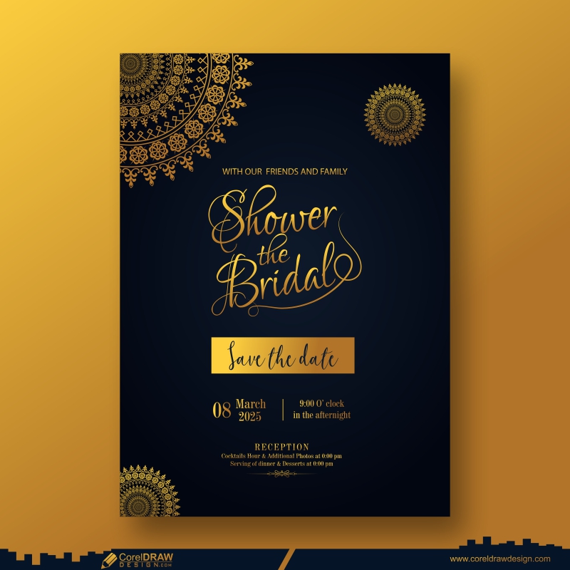 luxury wedding invitation and menu template free cdr design