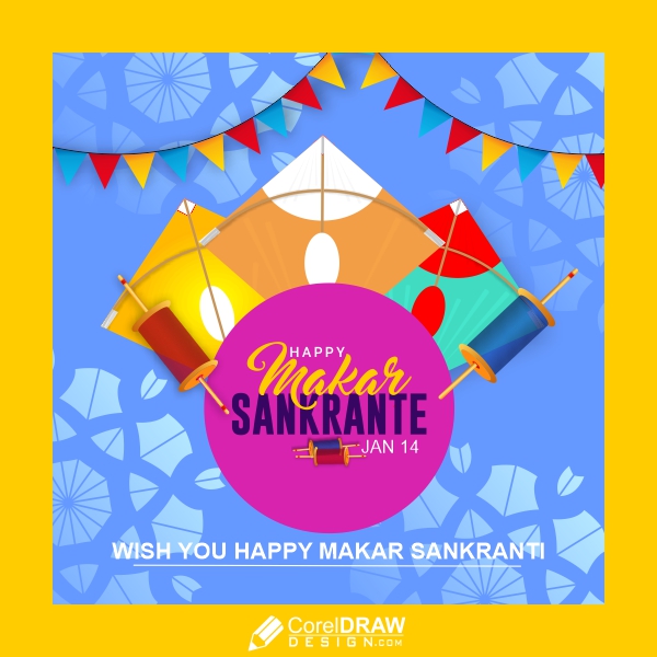 Makar Sankranti  Background With Kites And Spool String Free Vector