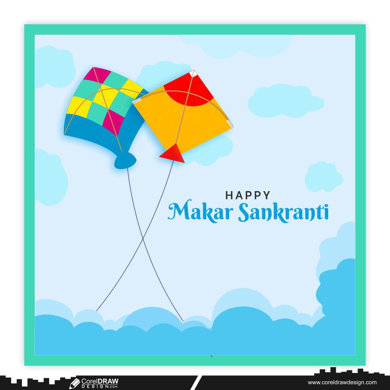 Makar Sankranti Greeting With Kites And cloud Free Vector
