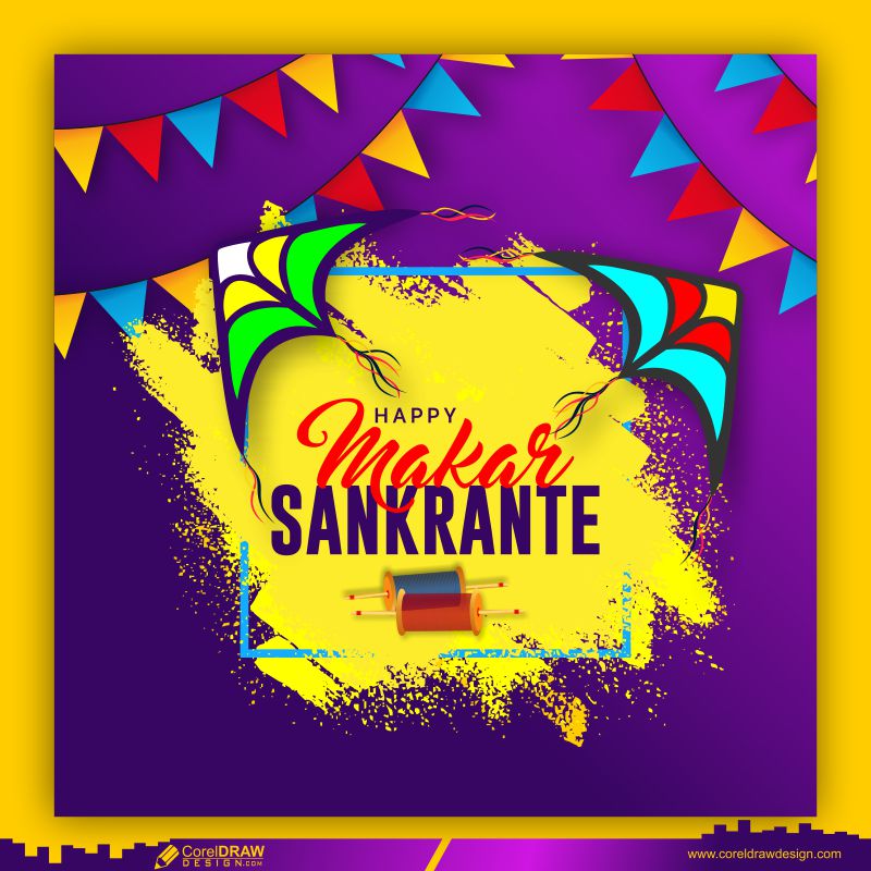 Makar Sankranti Purple Background With Kites And Spool String Free Vector