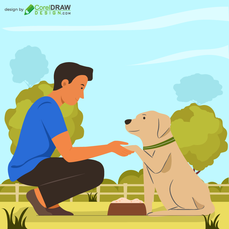 Man and Dog image Illustration Free Vector