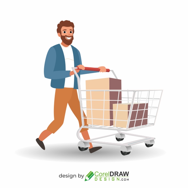 Man with a cart vector, royalty free CDR