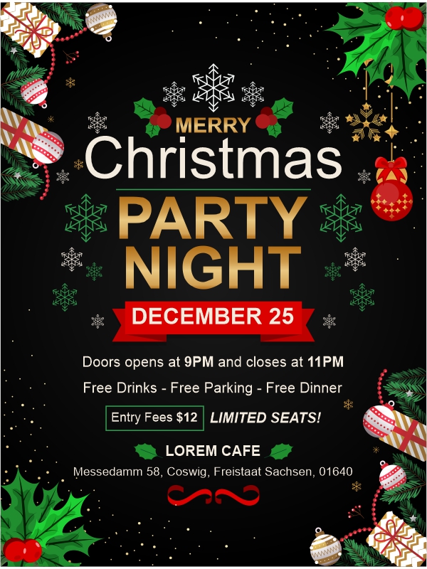 Marry Christmas party invitation card poster design CDR download for free