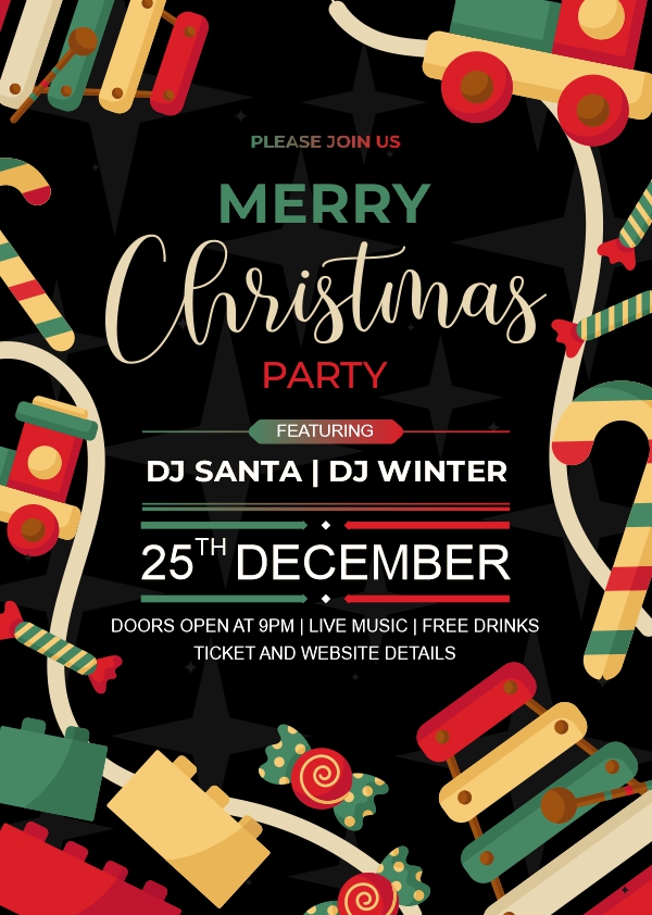 Marry Christmas party invitation card poster design CDR file download for free