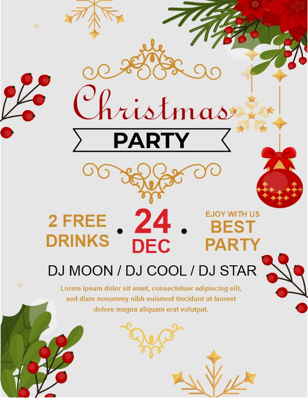 Marry Christmas party invitation card poster design CDR file download now