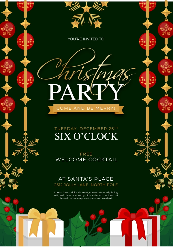 Marry Christmas party invitation card poster design CDR file download now free