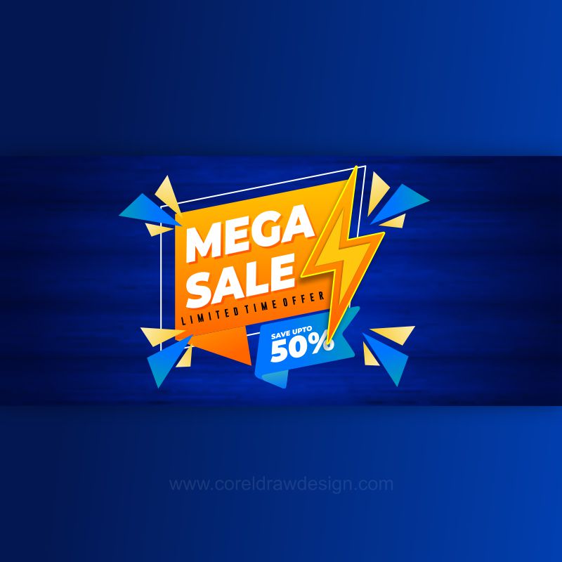 mega sale banner design dark blue new theme 