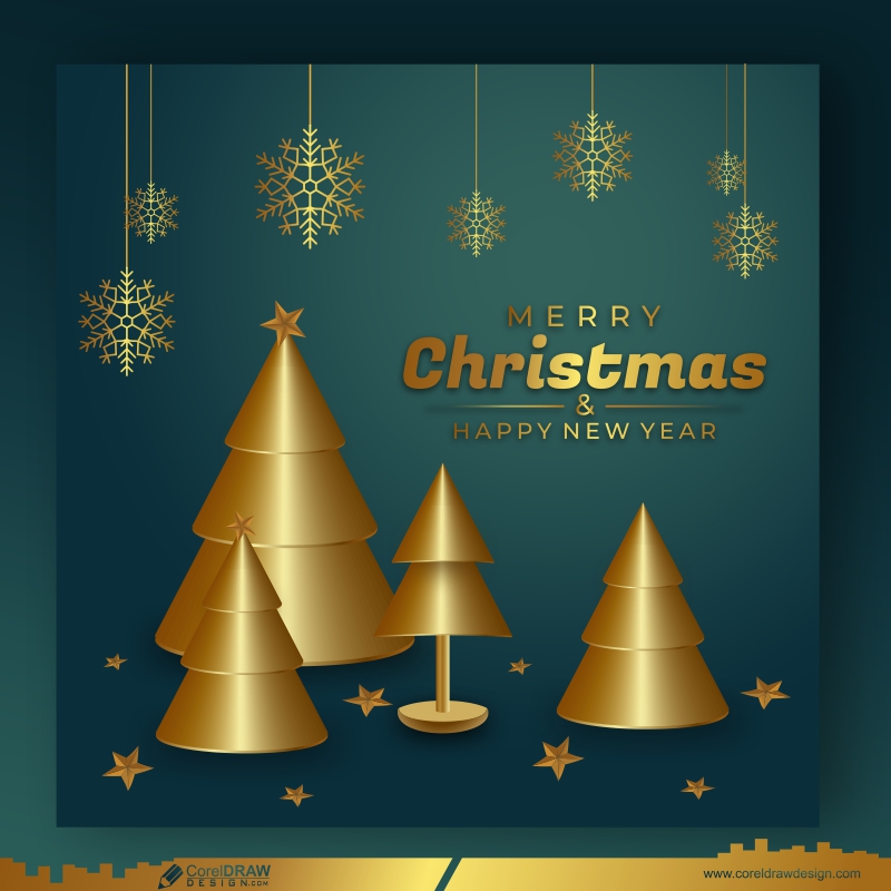 Merry christmas & happy new year background realistic gold and red christmas trees garlands Free CDR