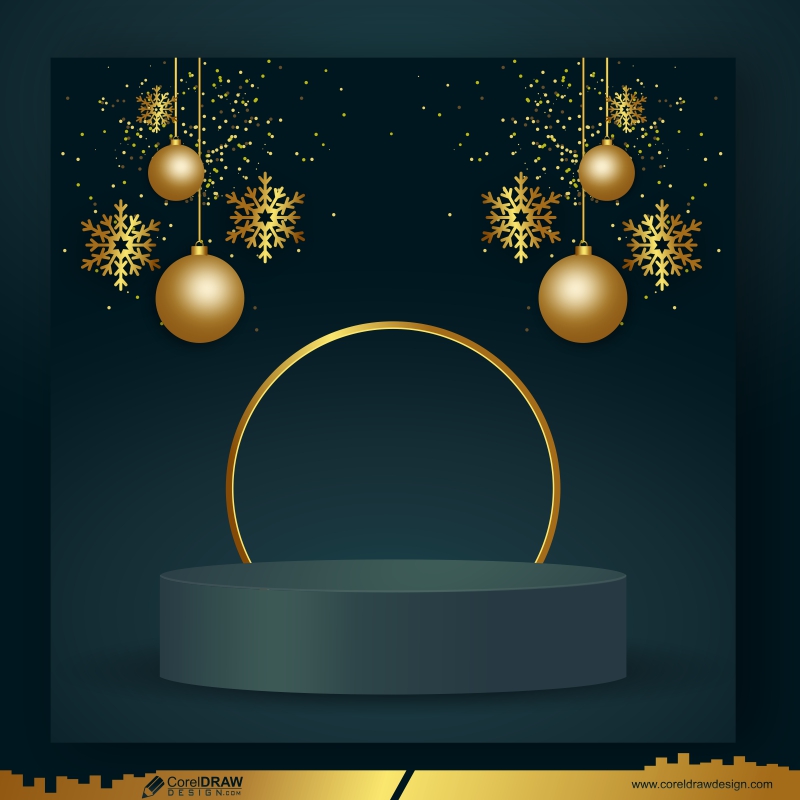 Merry christmas and happy new year empty podium and christmas ornaments free CDR