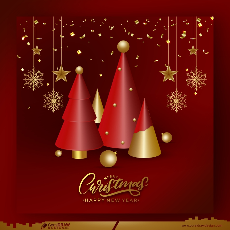 merry christmas decorative balls christmas tree background CDR free