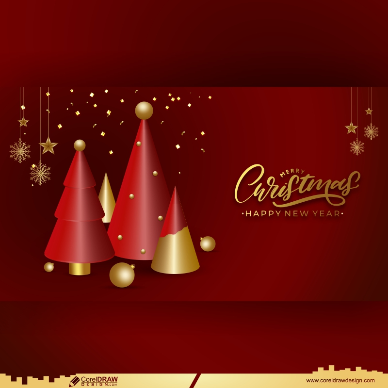 merry christmas decorative balls christmas tree banner background CDR free