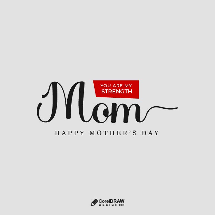 Minimal Mom Mothers Day Strenght Lettering Wishes Card Vector