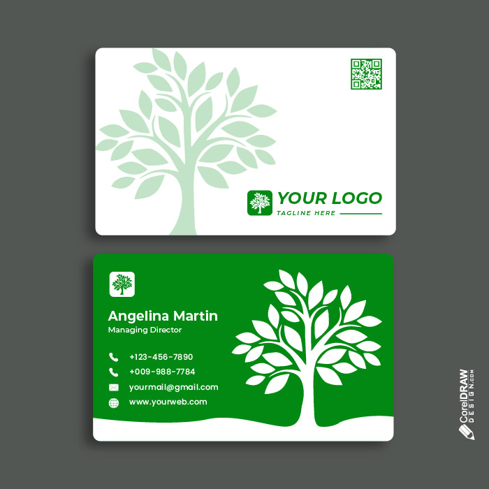 Minimal simple green nature tree business card vector template