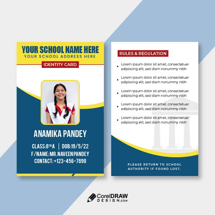 Minimal Simple vertical  Domestic Style school student identity card vector