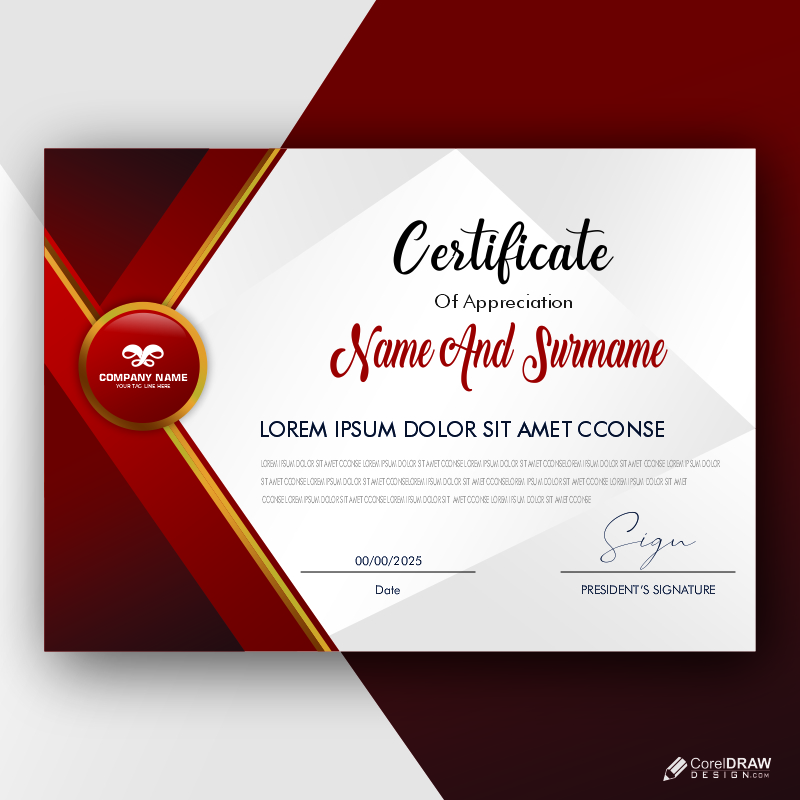 Modern Certificate Of Achievement Cdr Template Free Vector
