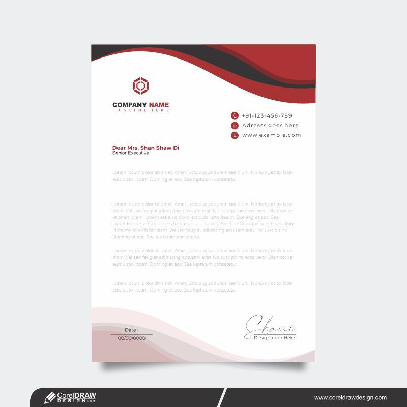 Modern Company Letterhead Design Template With Red Shapes Premium Vector