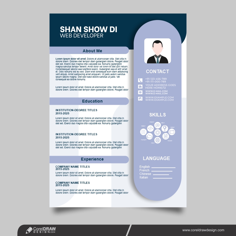 Modern CV Template With Photo Free Vector Design