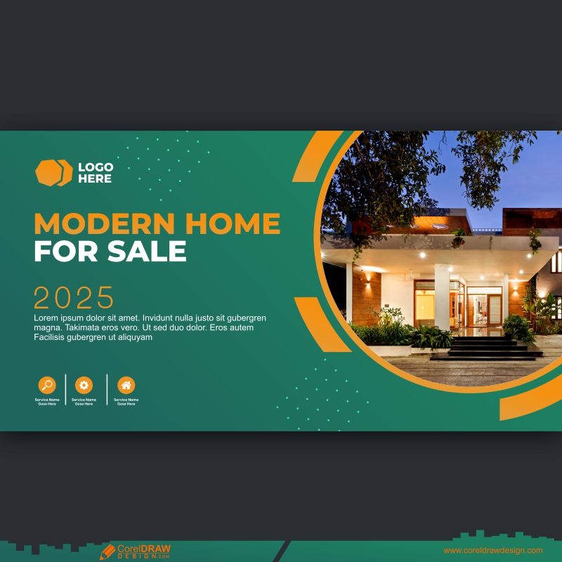 Modern Home For Sale Web banner template design CDR