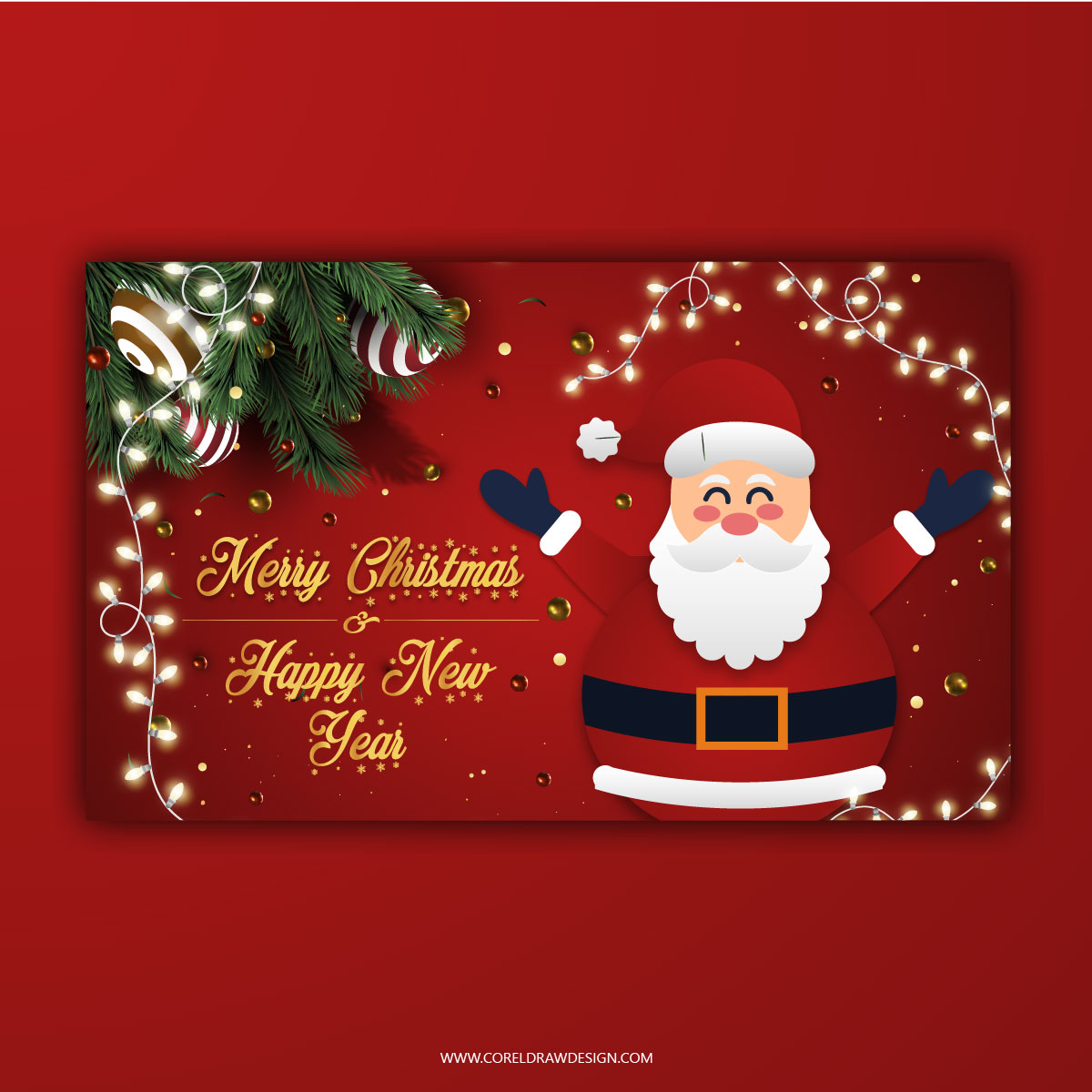 Modern Merry Christmas Card with Bell and santa claus Papercut art