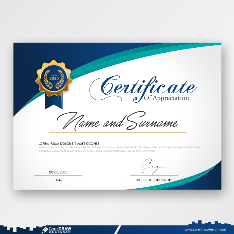 Download Modern Professional Certificate Template With Badge Premium