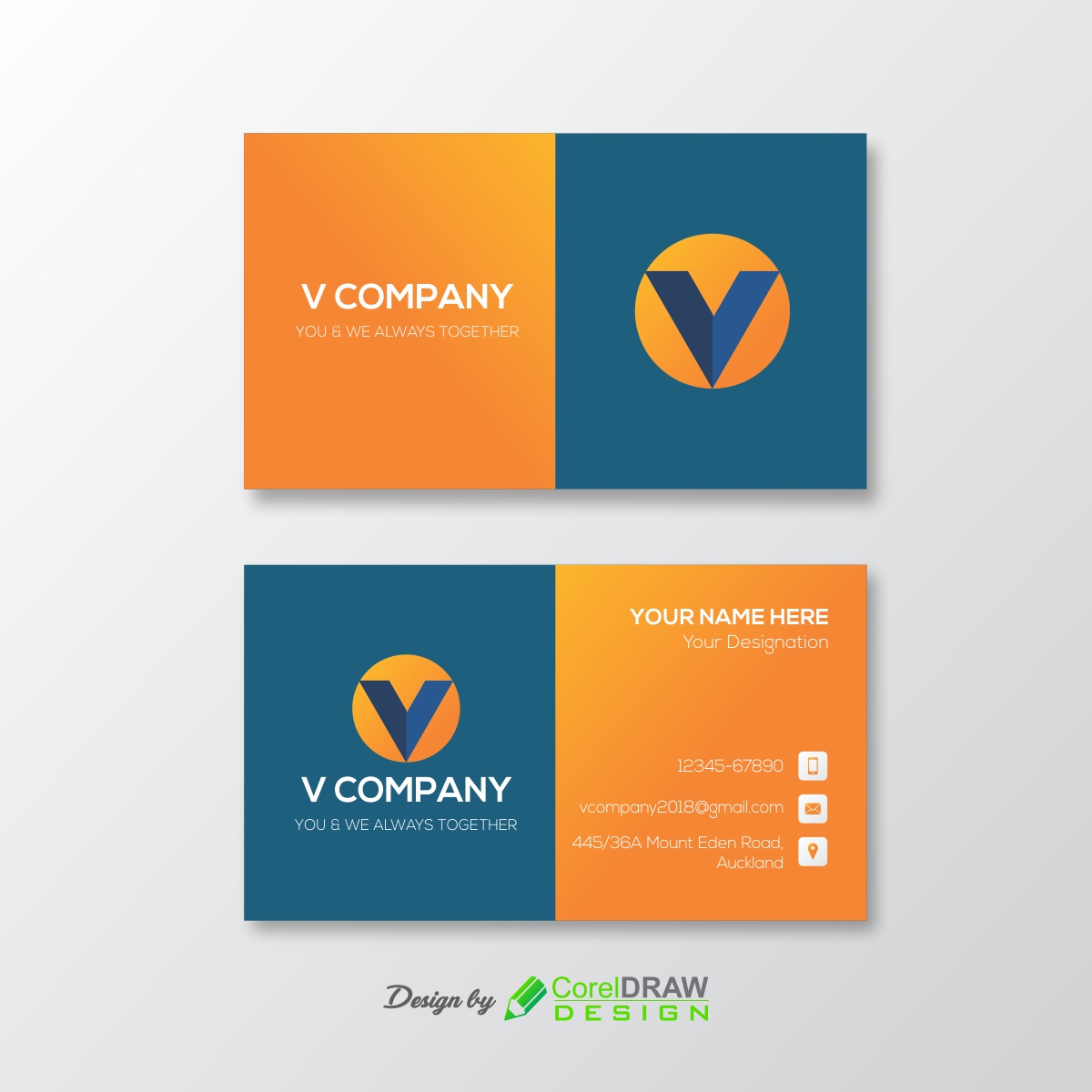 Modern Simple Flat Blue-Orange Business Card