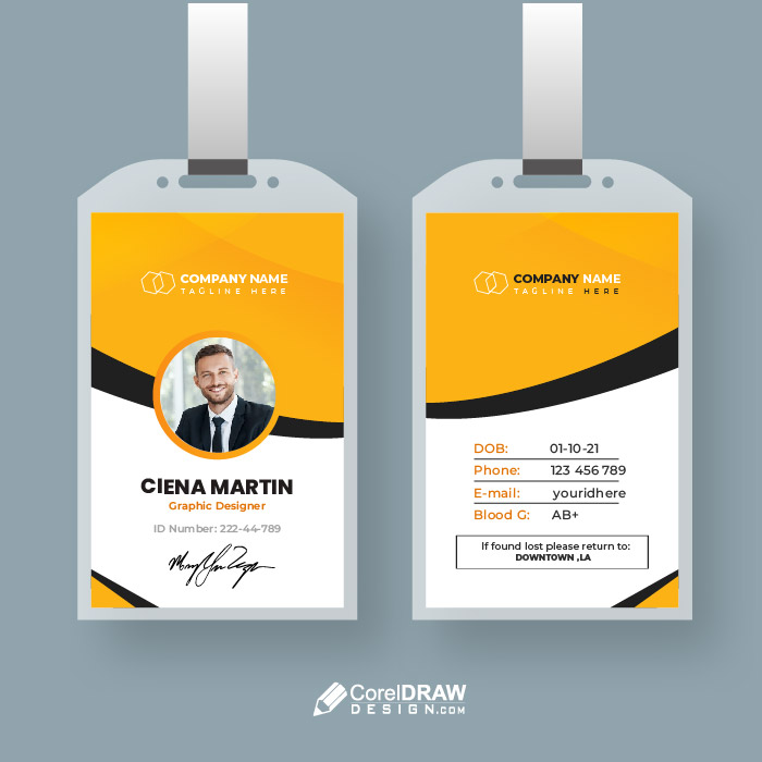 Modern yellow Corporate company id card mockup vector