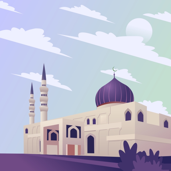 Mosque Beautiful Scene Vector Purple Cream Color Background Vector Creative Design For Free In CDR file