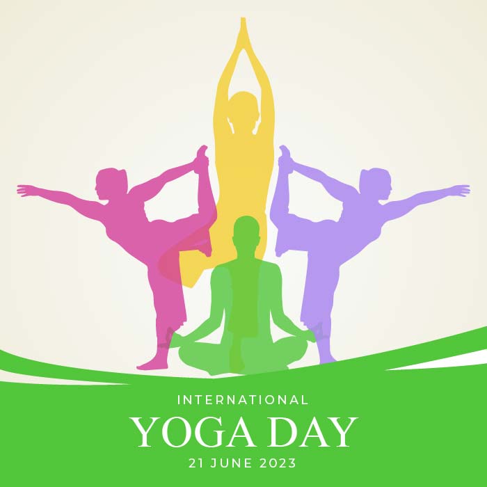 Multicolor international yoga day sillouette vector background