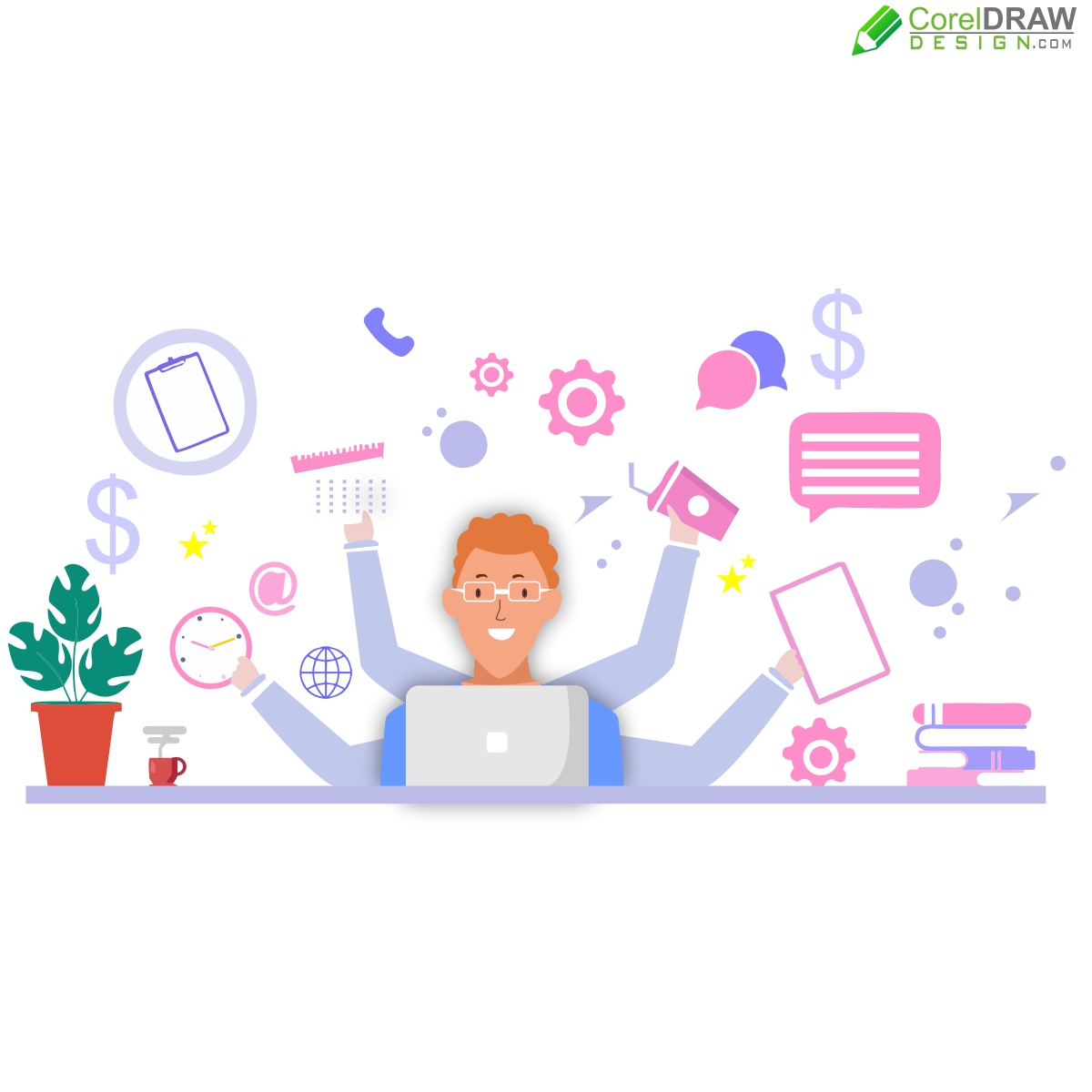 Multitasking Business men Or Office Worker as Secretary Surrounded By Hands With Holding Every Job In The Workplace. Vector