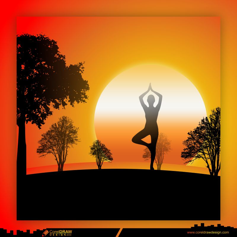 Download nature with yoga poster design template vector