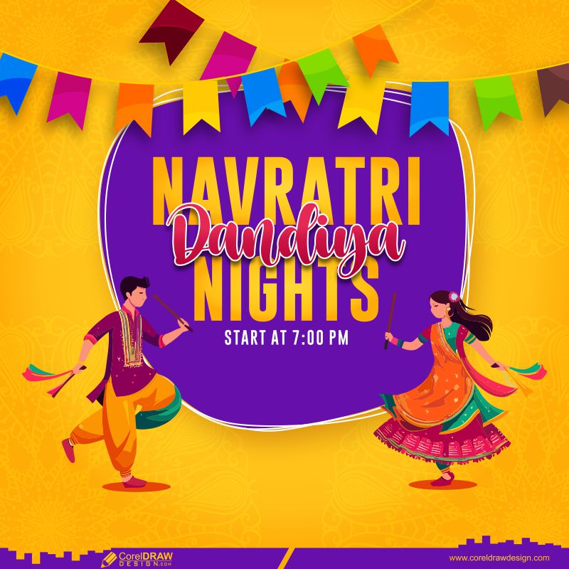 navratri festival garba couple dandiya cdr vector