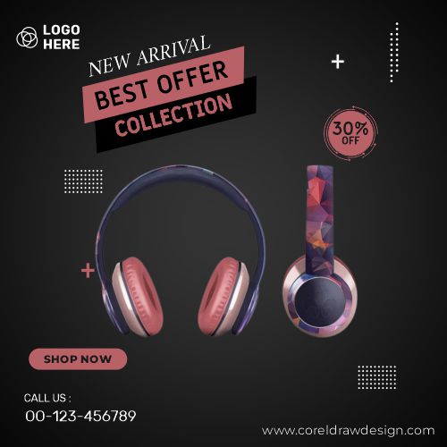 new headphones sale offer social media and instagram post template design